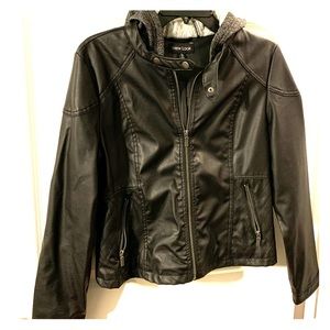 Hooded faux leather jacket